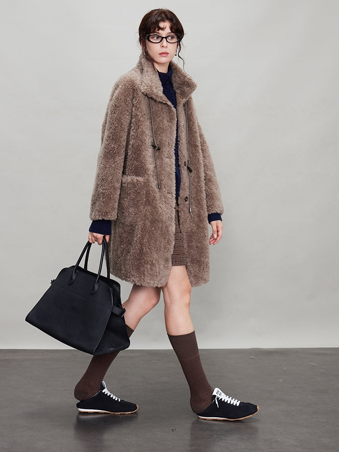 Stand Collar Thick Fur Long Jacket_BDHL6924