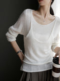 Two-Piece Style Sheer Slim-Fit Tops_BDHL7768