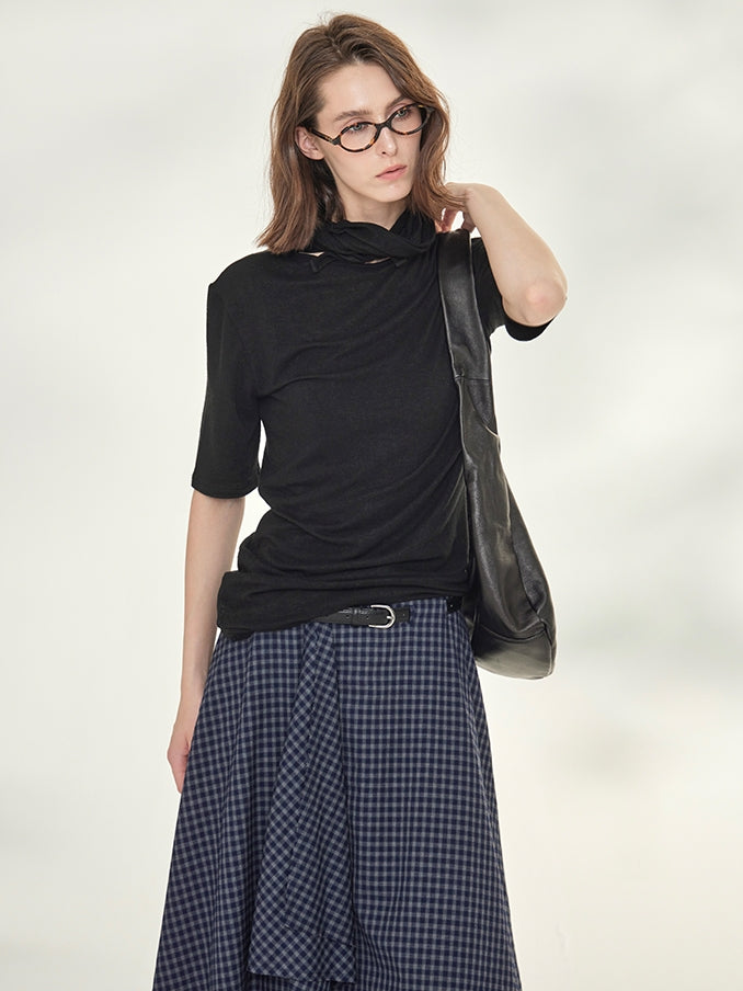 Ribbon-Tie Short-Sleeved Or Long-Sleeved Tops_BDHL7790