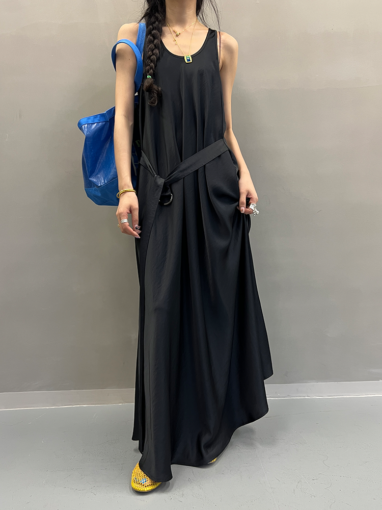 Waist Belt Sleeveless Dress_BDHL7656