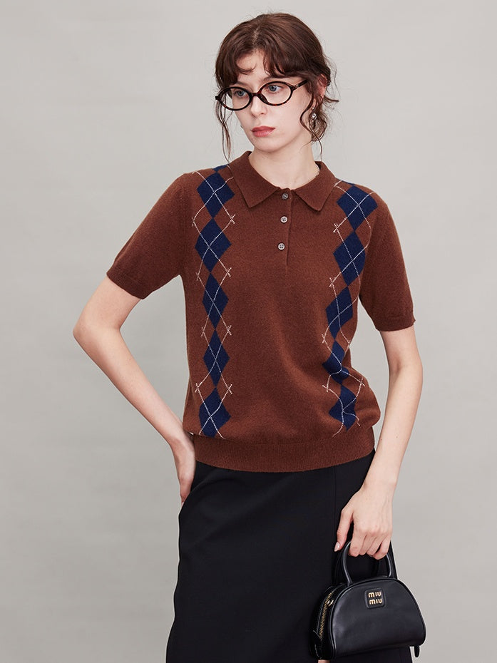 Diamond Pattern Short-Sleeved Tops Or Cardigan_BDHL6635