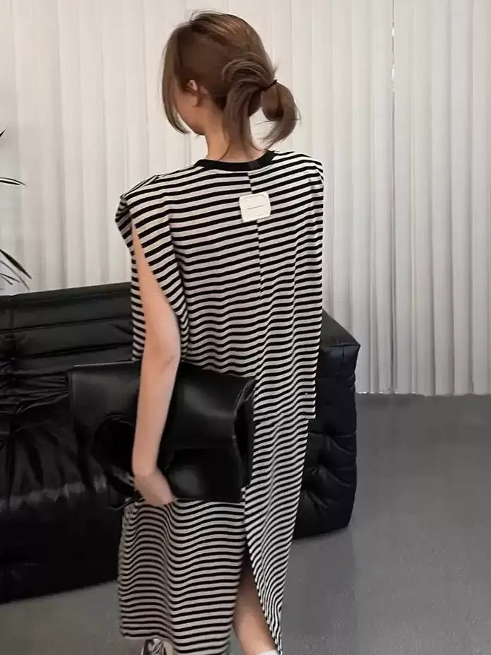 Border Sleeveless Straight Dress_BDHL7559