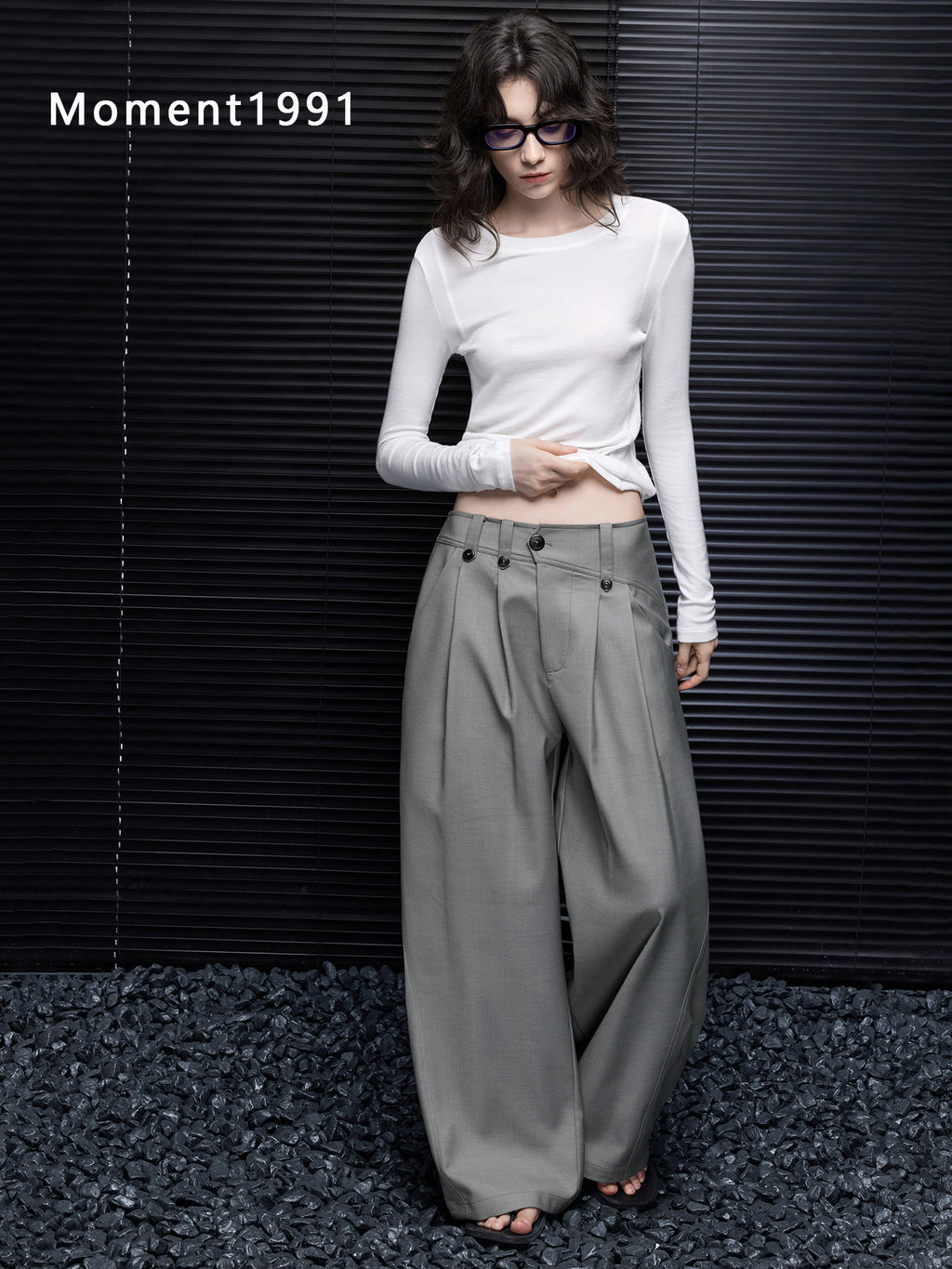 High Waist Pleated Wide Leg Trousers_BDHL8408
