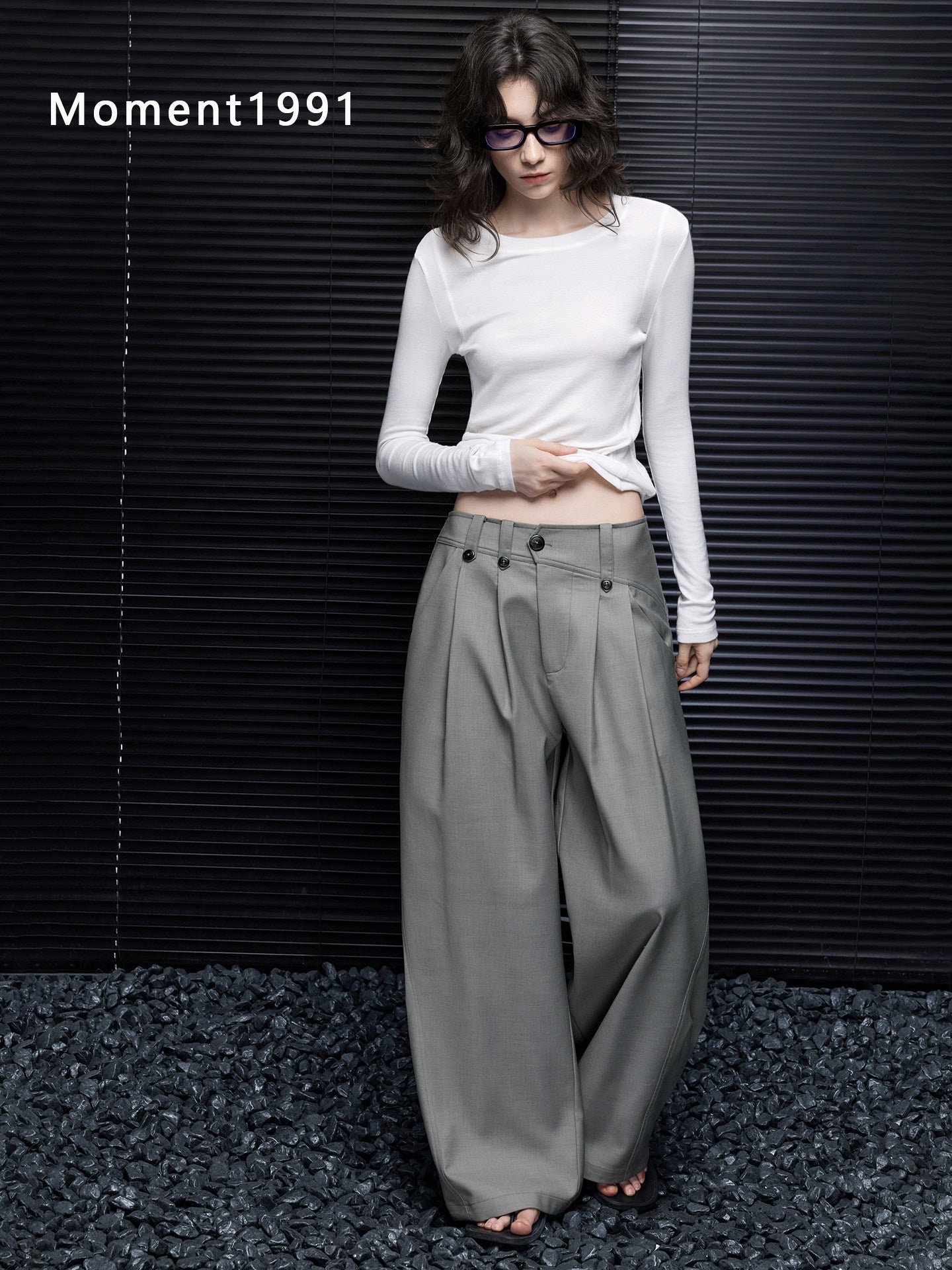 High Waist Pleated Wide Leg Trousers_BDHL8408