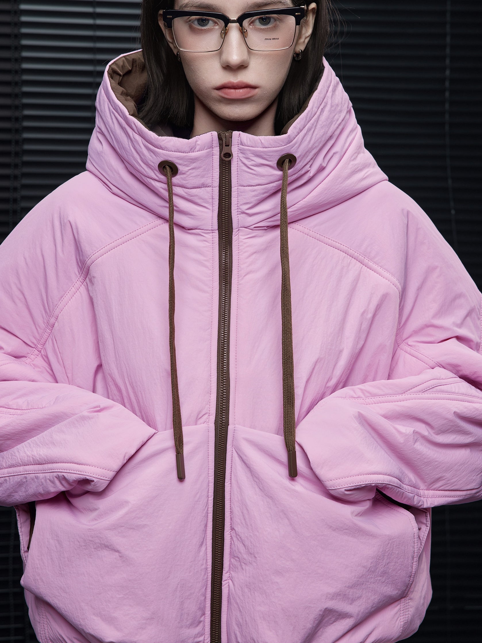 粉紅色撞色連帽夾克_BDHL8070