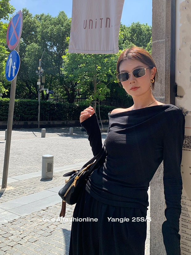 One-Shoulder Long-Sleeved T-Shirt_BDHL7734