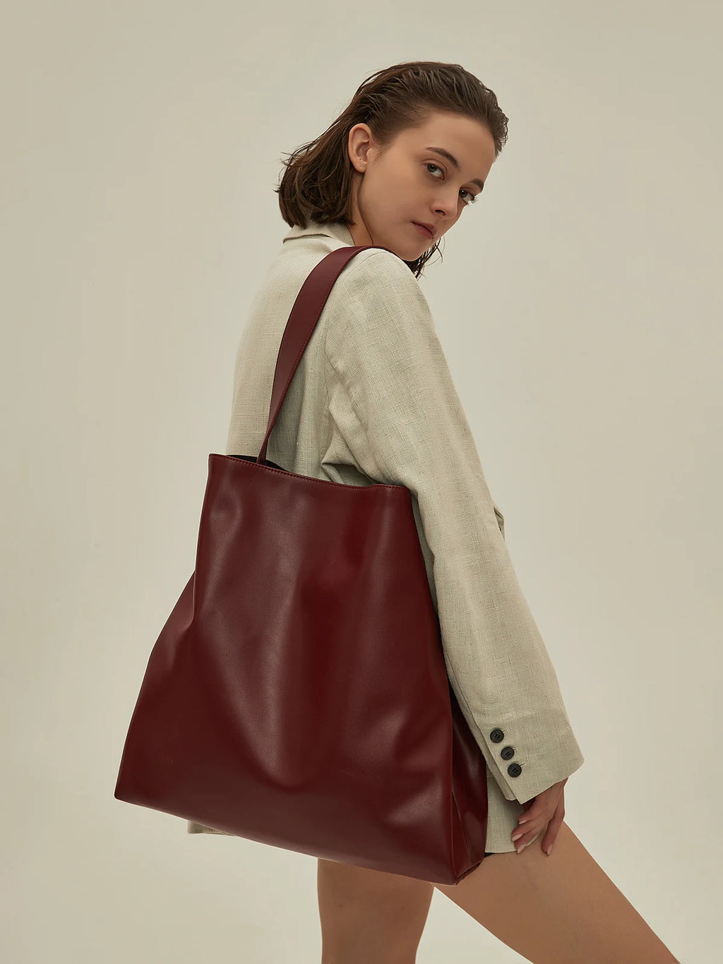 Wine Red Slouchy Shoulder Tote_BDHL8448