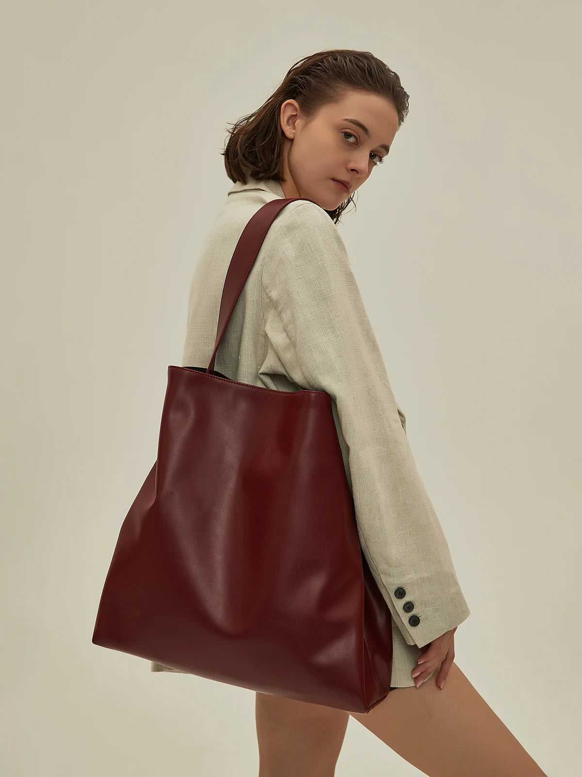 Wine Red Slouchy Shoulder Tote_BDHL8448