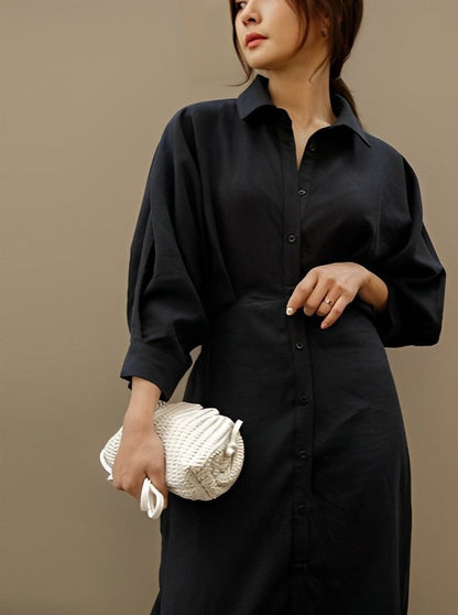 Retro Waist Slim Shirt Dress_BDHL6282