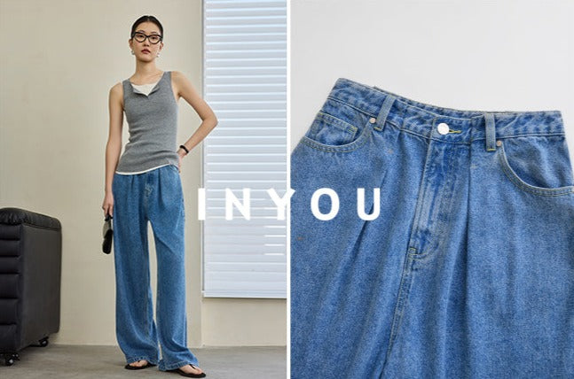 Wide Leg Draped Jeans Pants_BDHL6019