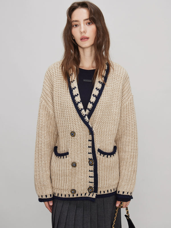 V-Neck Chunky Knit Cardigan_BDHL7989