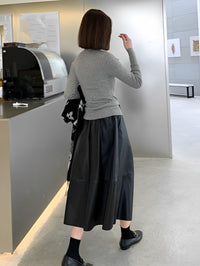 Draped PU Leather Skirt_BDHL6765