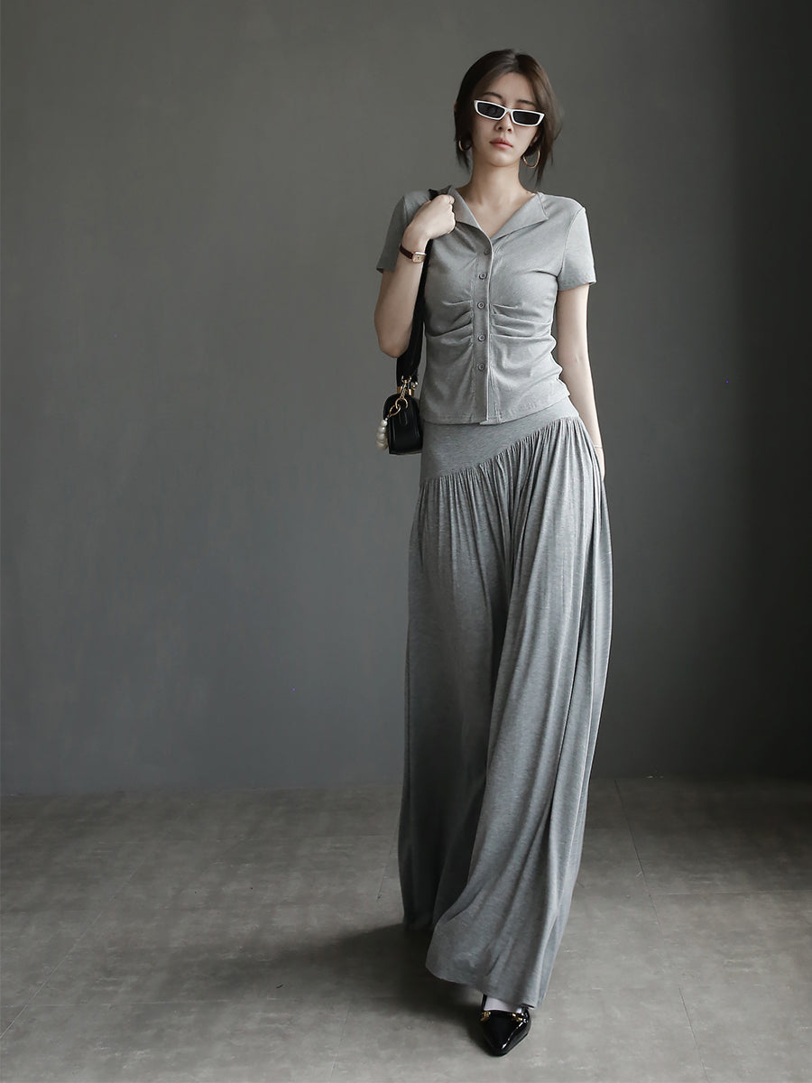 Waist Pleated Front Button Tops_BDHL7581
