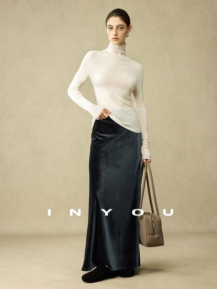 Retro Shiny Draped Long Skirt_BDHL6792