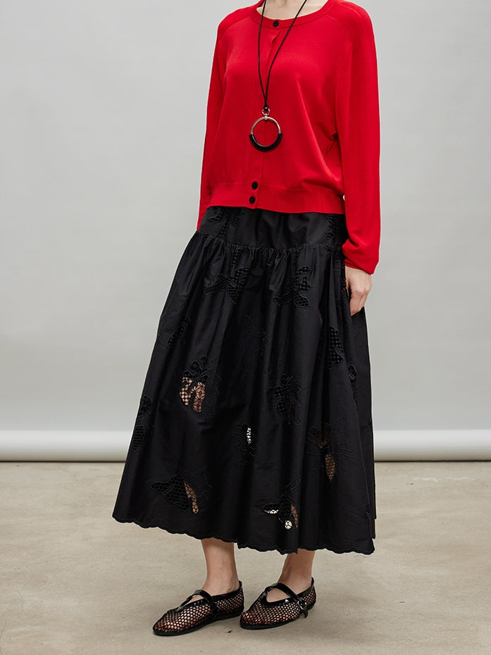 Embroidered Hollow A-Line Skirt_BDHL7184