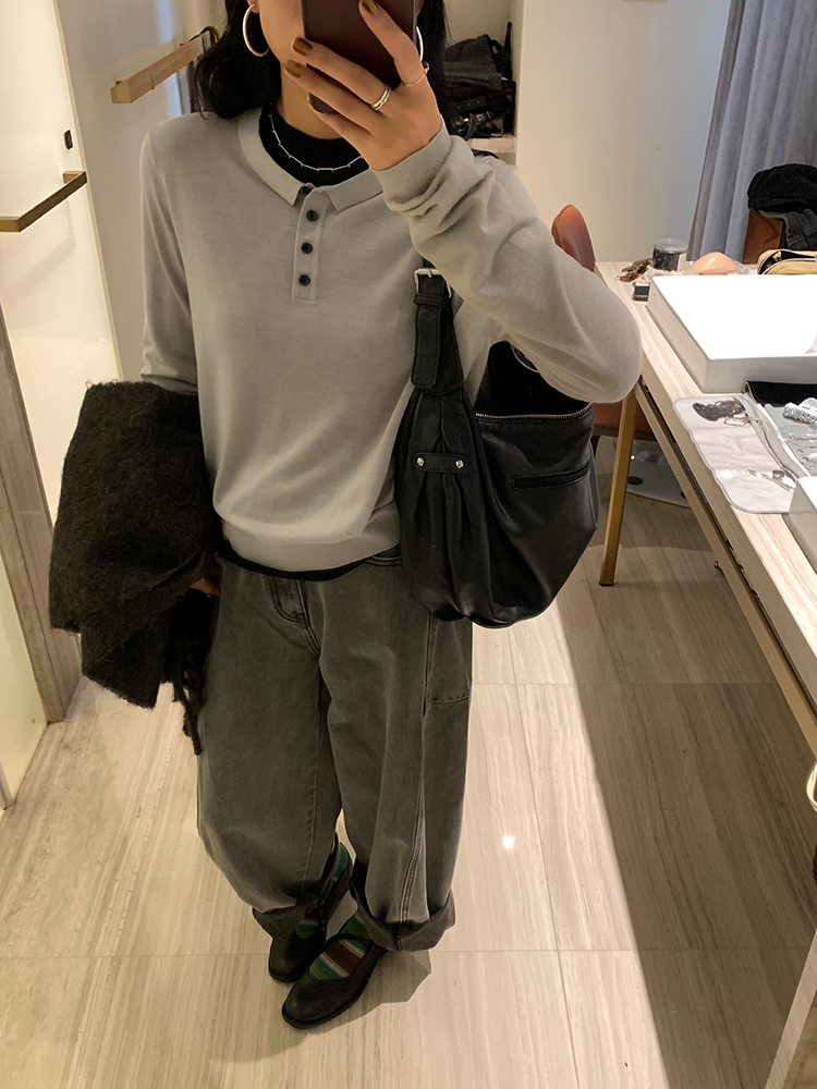 Polo Collar Loose Sweater_BDHL6659