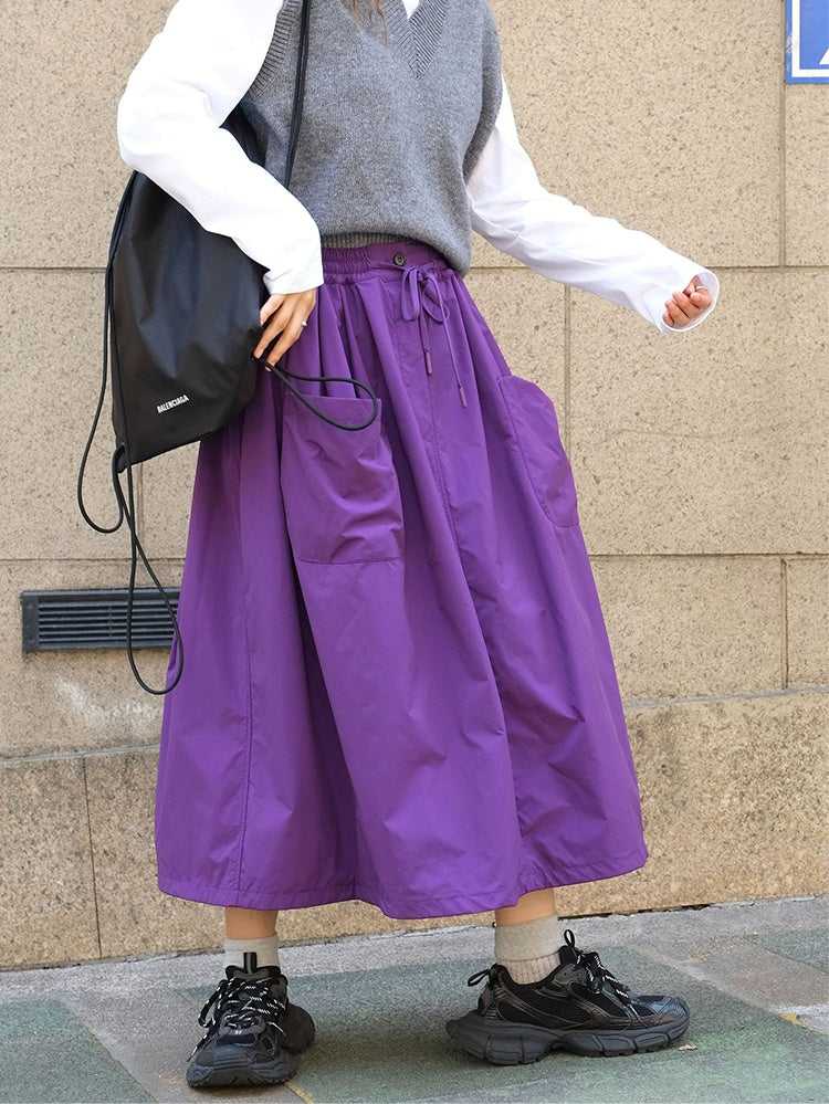 3D Pocket A-Line Long Skirt_BDHL6532