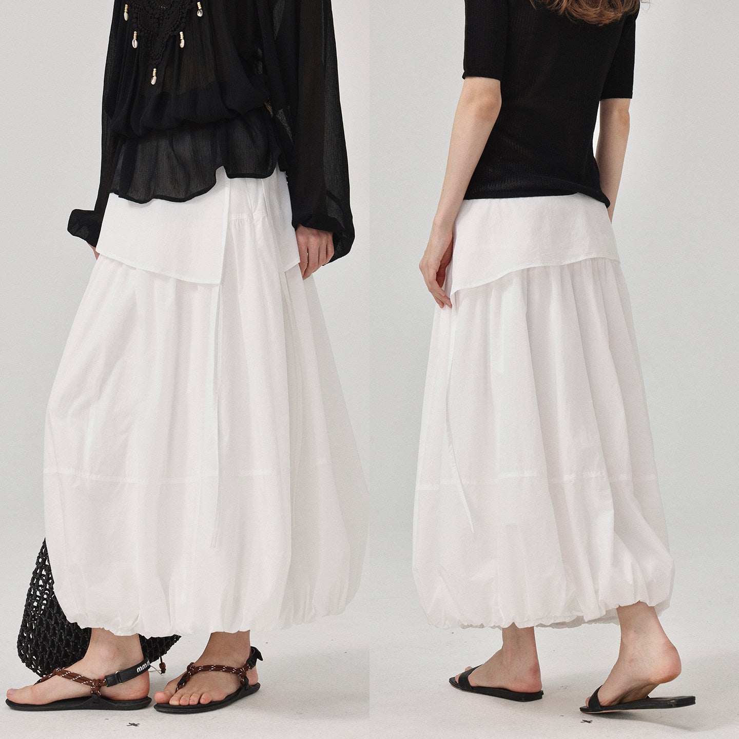 Balloon Bud A-Line Midi Skirt_BDHL8209