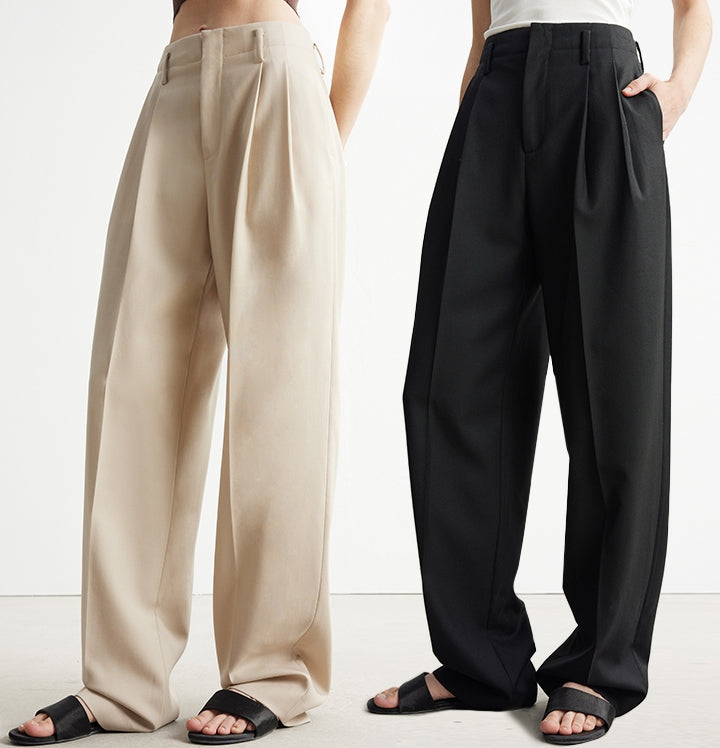 High Waist Tucked Straight Pants_BDHL6952