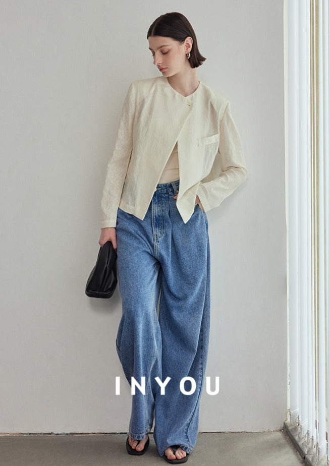 Wide Leg Draped Jeans Pants_BDHL6019