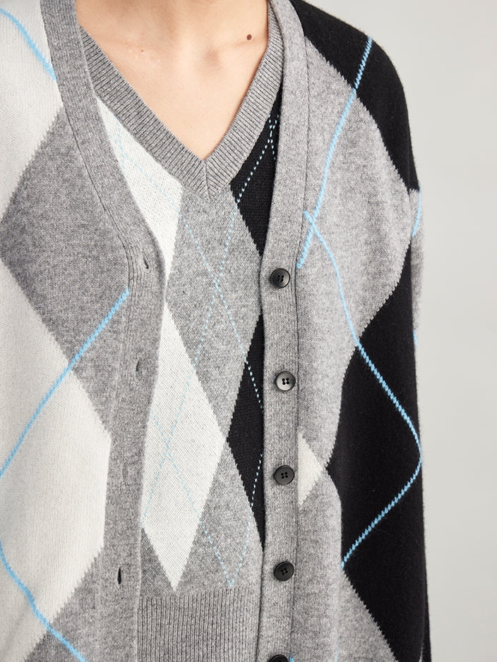 Diamond-Pattern Knitted Vest Or Cardigan_BDHL7995