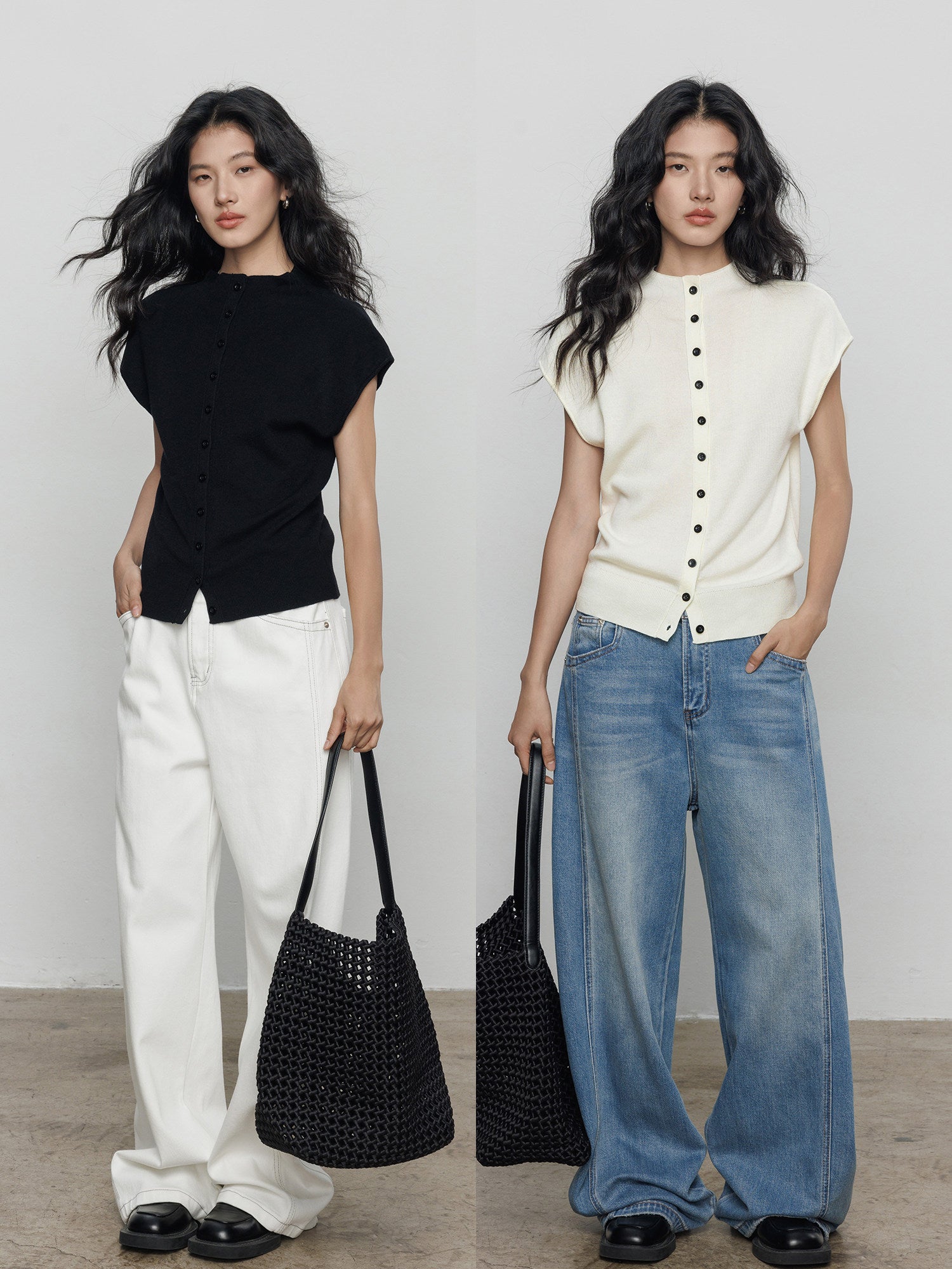 Buttoned Sleeveless Knit Top_BDHL8362