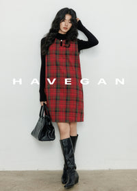 Plaid Red Sleeveless A-Line Dress_BDHL7061