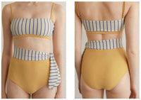 High Waist Striped Split Bandeau Bikini_HL3233
