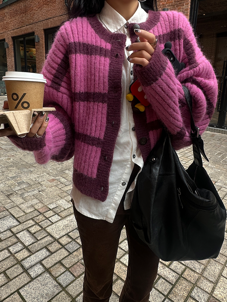 Thick Striped Knitted Cardigan_BDHL6800