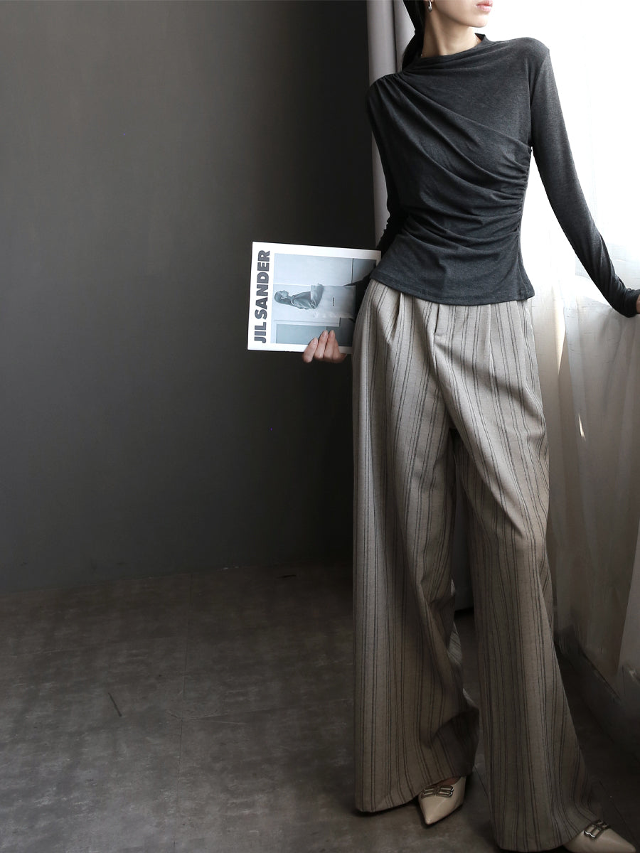 One-Line Pleated Slim Tops_BDHL7766