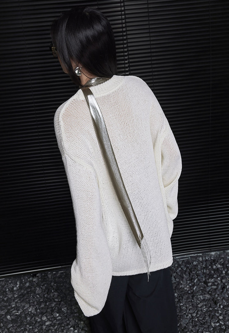 White Sheer Sweater Loose Tops_BDHL6353