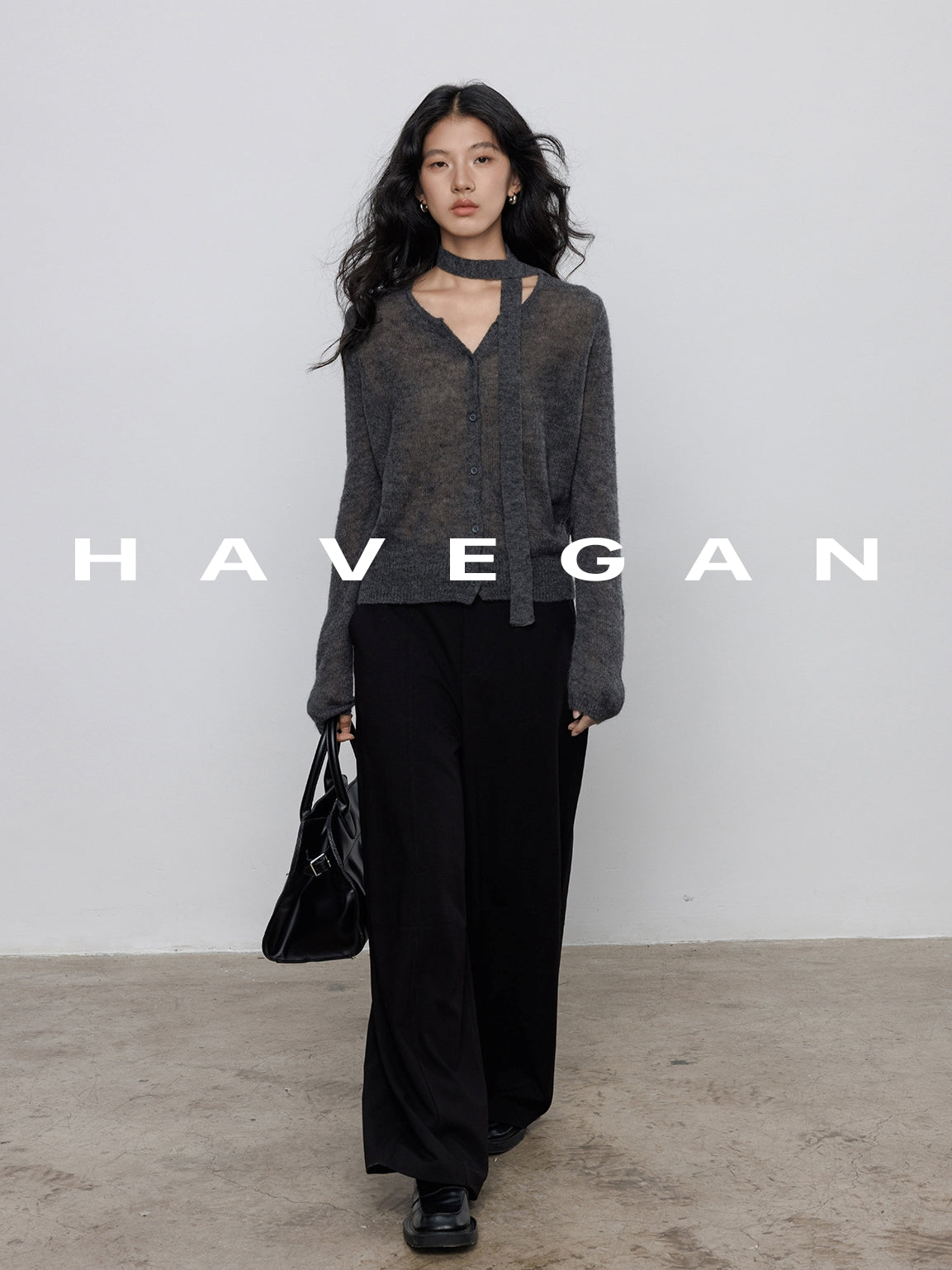 V-Neck Sheer Knit Cardigan_BDHL7783