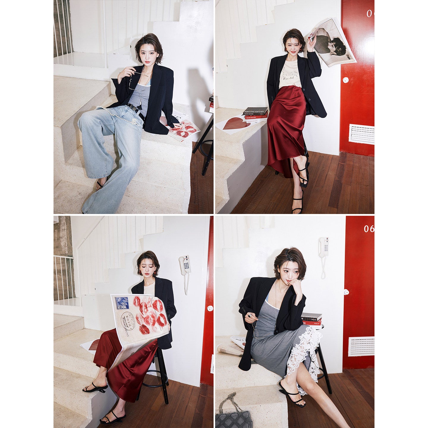 Back Knot Detail High-Slit Black Blazer_BDHL8237