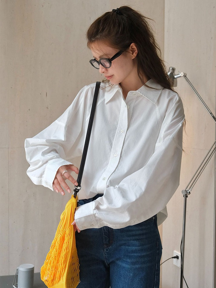 White Balloon Sleeve Shirt_BDHL6537