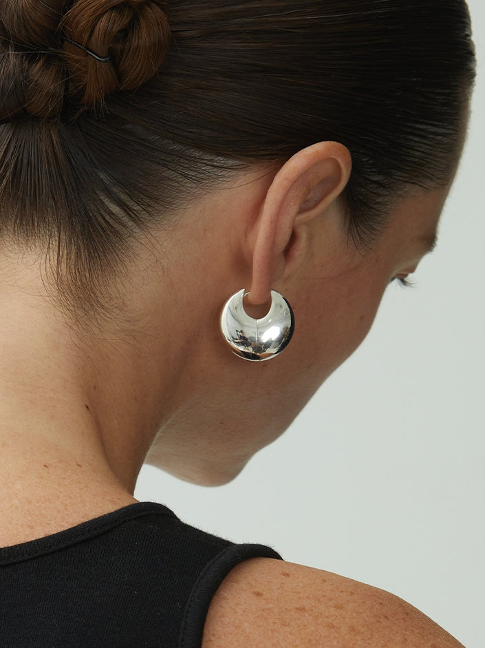 Round Silver Pierced Earrings_BDHL7463