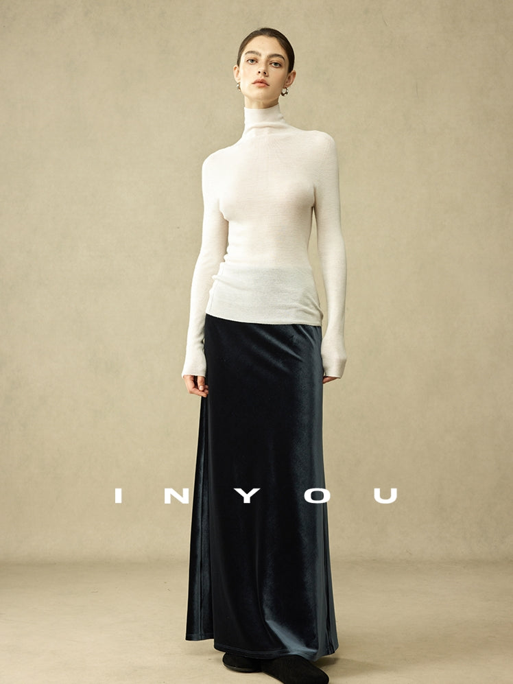 Retro Shiny Draped Long Skirt_BDHL6792