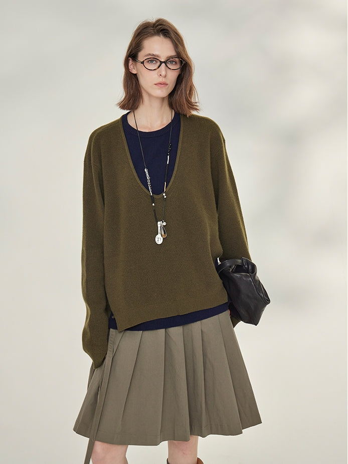 Two-Piece Style U-Neck Knit Tops_BDHL7746