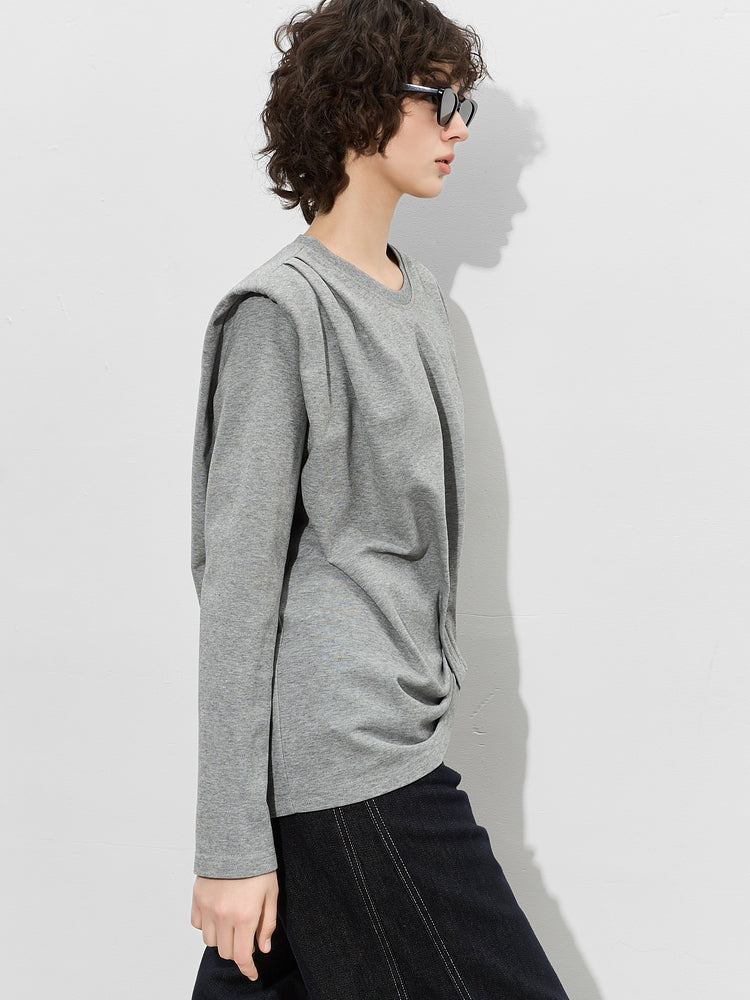 Asymmetric Round Neck Sweatshirt_BDHL7014