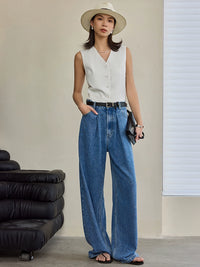 Wide Leg Draped Jeans Pants_BDHL6019