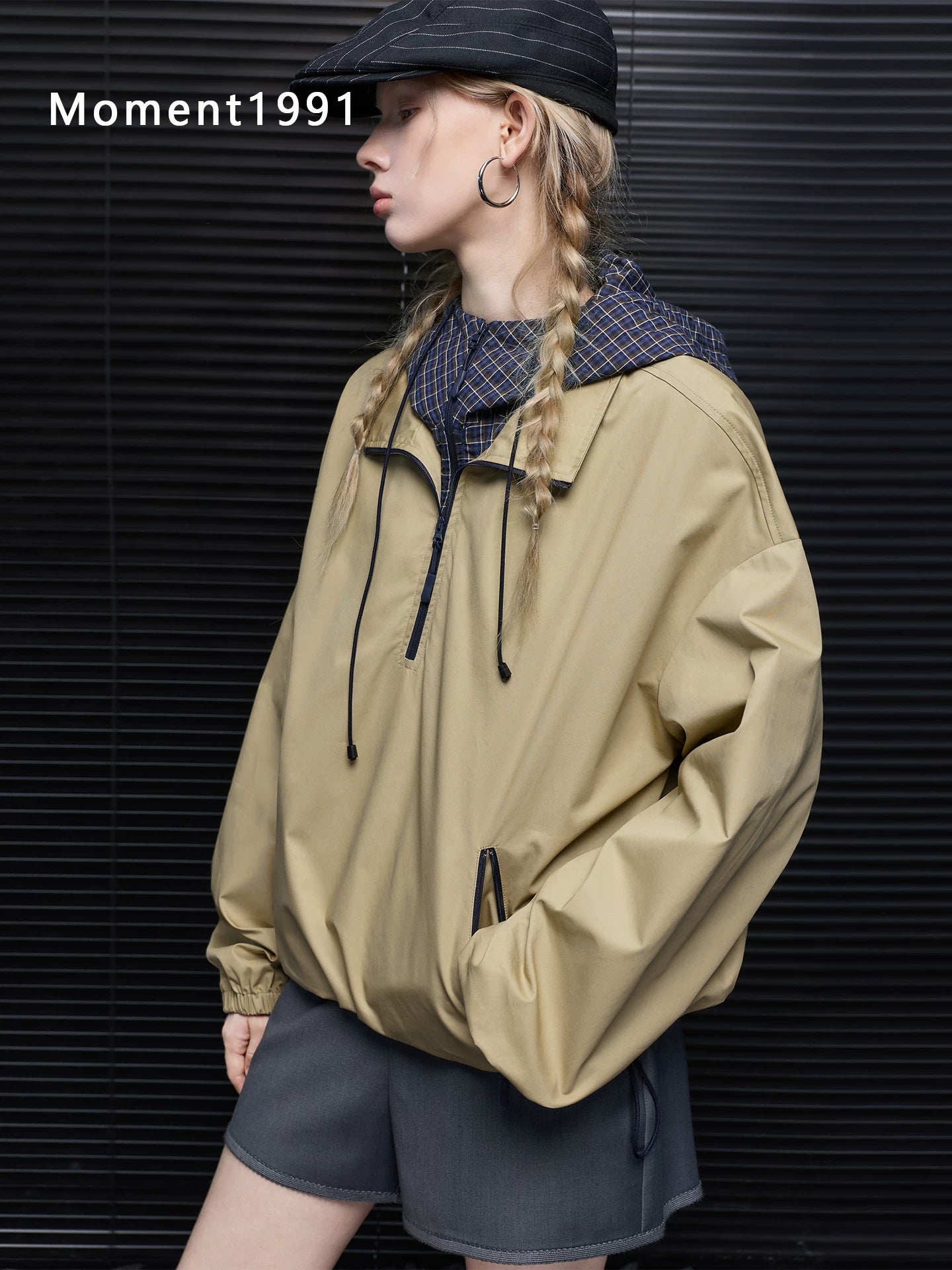 Layered Hood Check Panel Jacket_BDHL8415