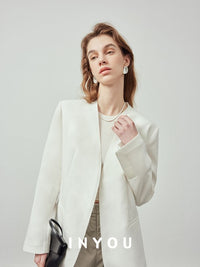 White Slim Collarless Jacket_BDHL6120