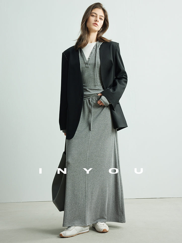 Collarless V-Neck Suit Jacket_BDHL6949