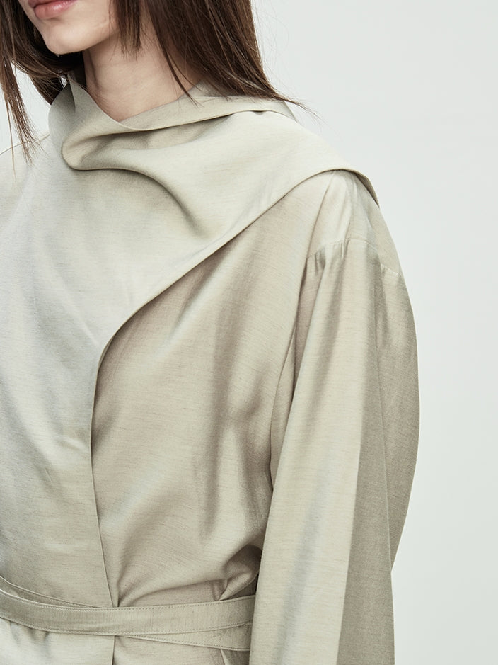 Draped Collar Ribbon Shirt_BDHL7100