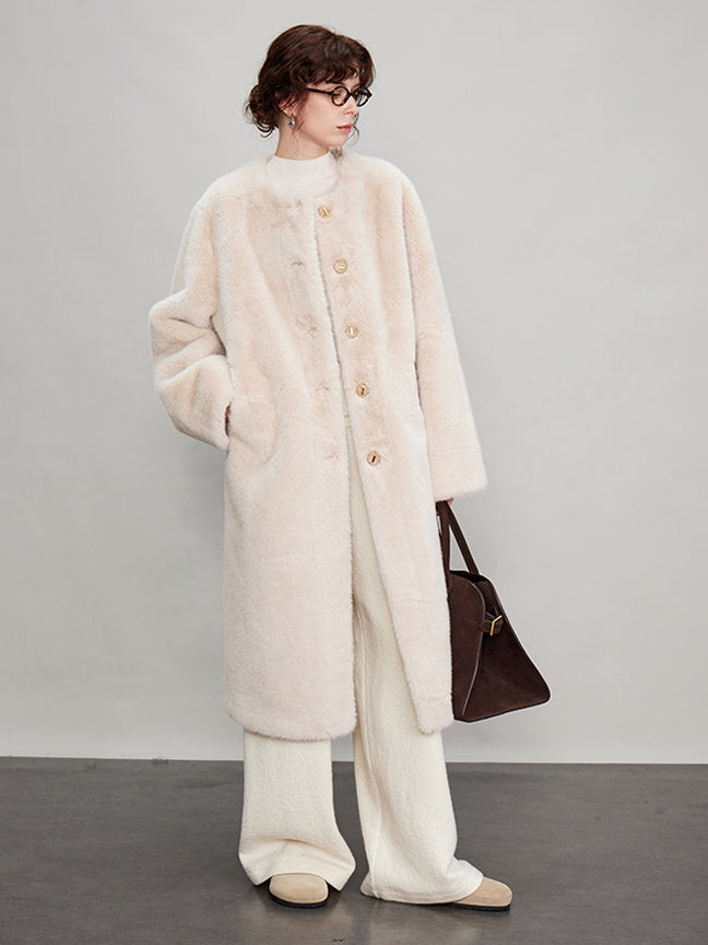 Round Collar Fur Mid-Length Jacket_BDHL6702