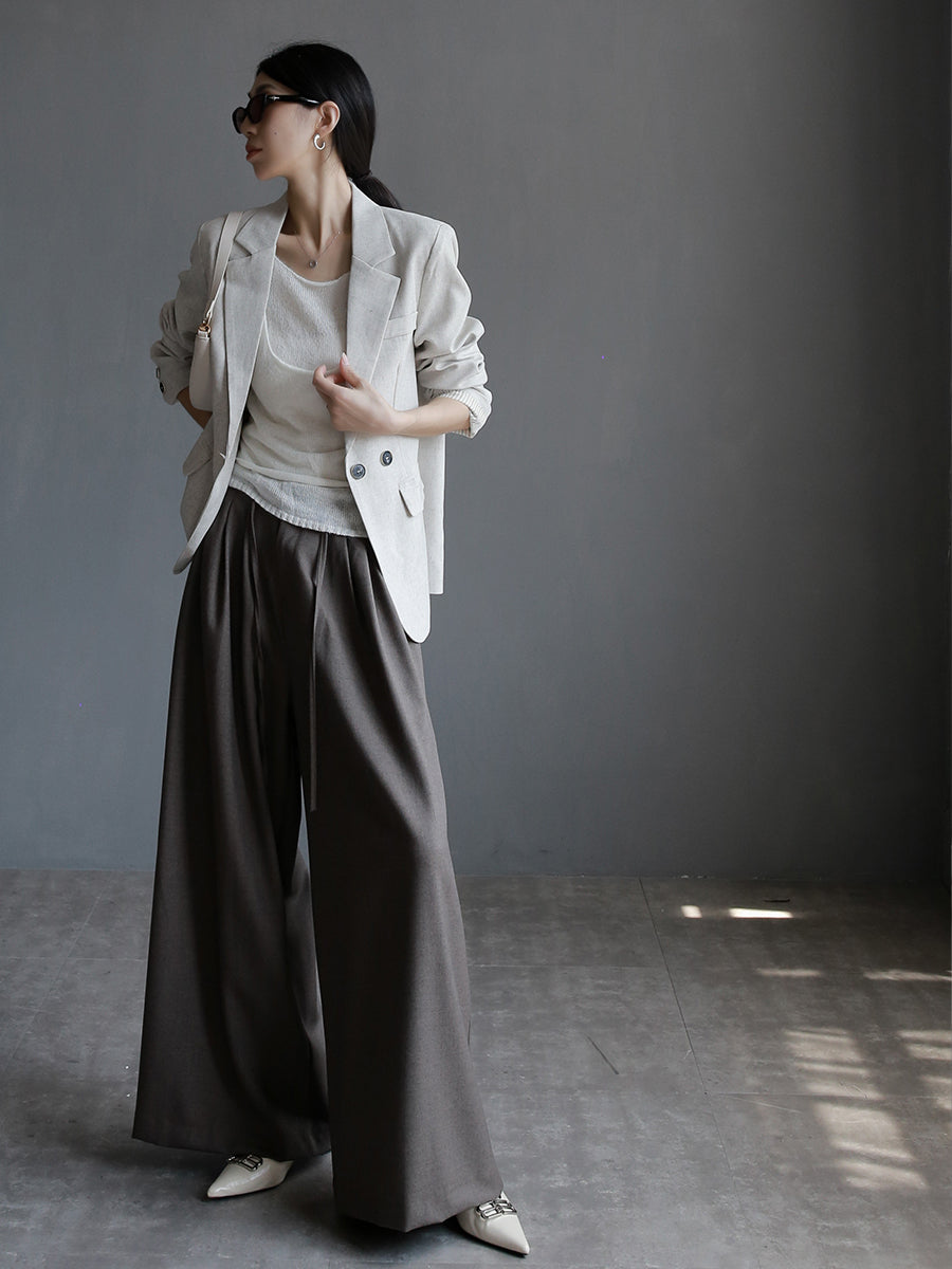 Pleated Drawstring Wide Pants_BDHL7763
