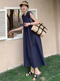 Navy Sleeveless A-Line Dress_BDHL6228