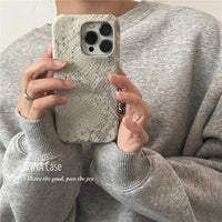 Mist Gray Snake Embossed Leather Phone Case_HL3269