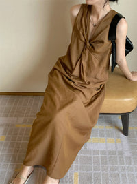 V-Neck Twist Long Dress_BDHL6180