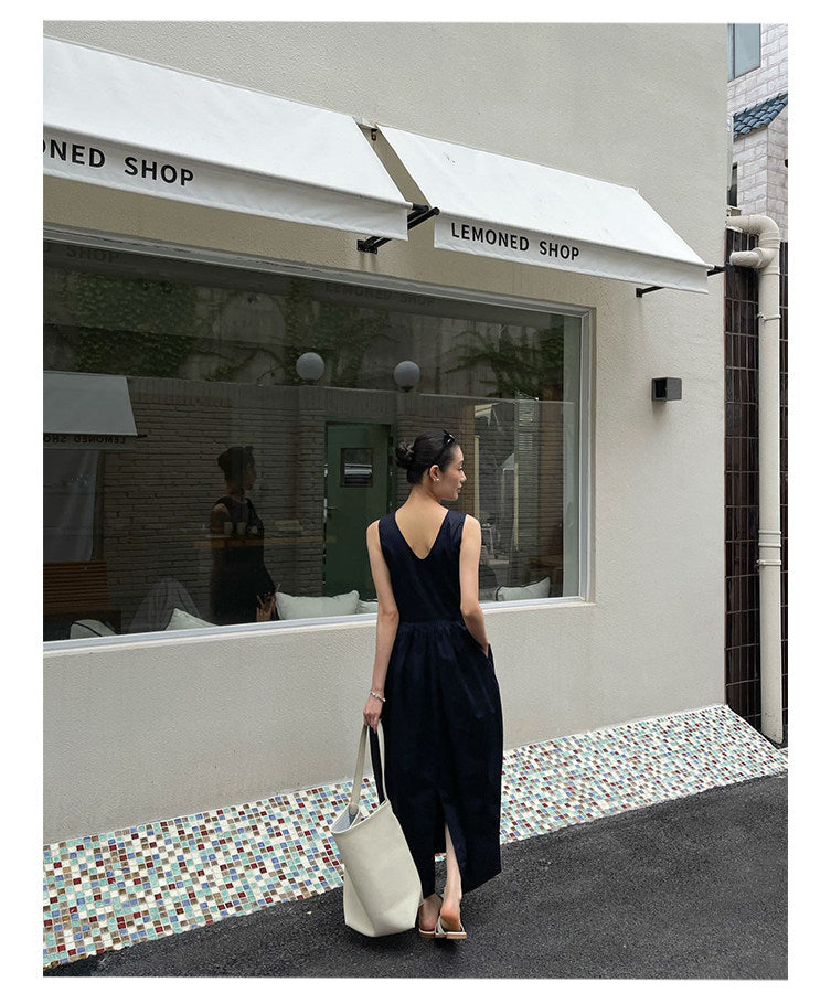 Sleeveless V-Back Gathered Maxi Dress_BDHL8293