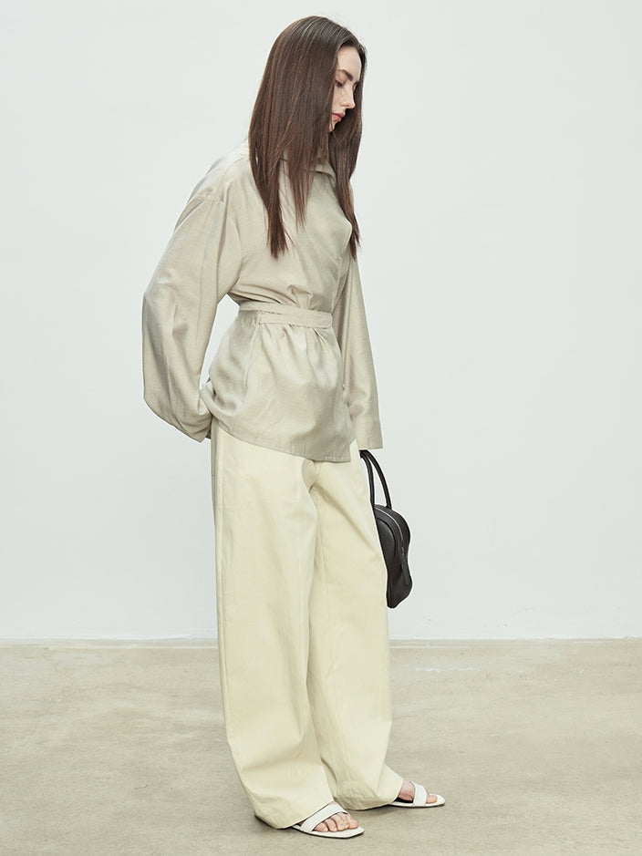Draped Collar Ribbon Shirt_BDHL7100